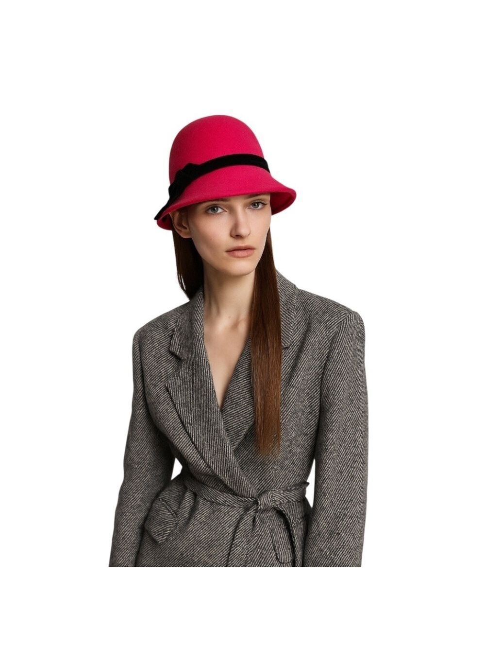Vintage Laura Ashley made in Britain red wool felt black velvet cloche style hat